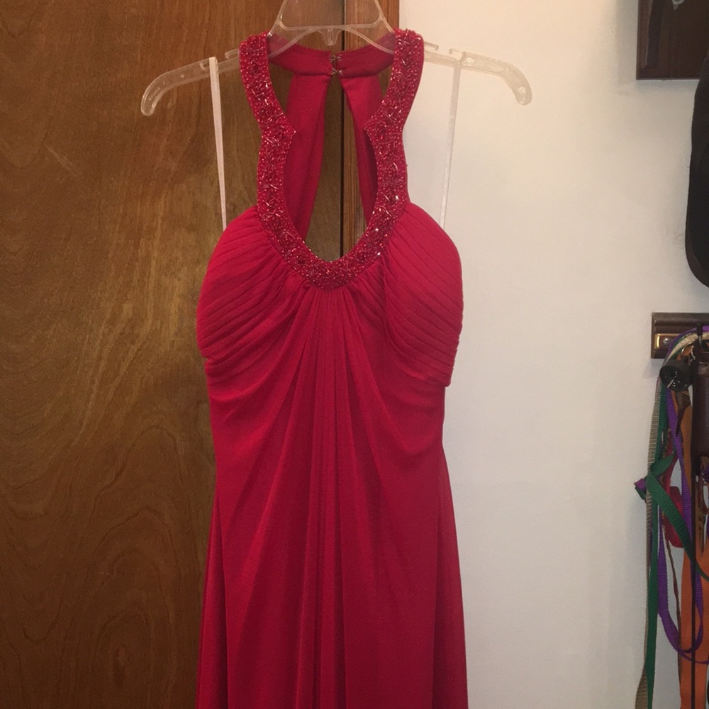 Red floor length dress